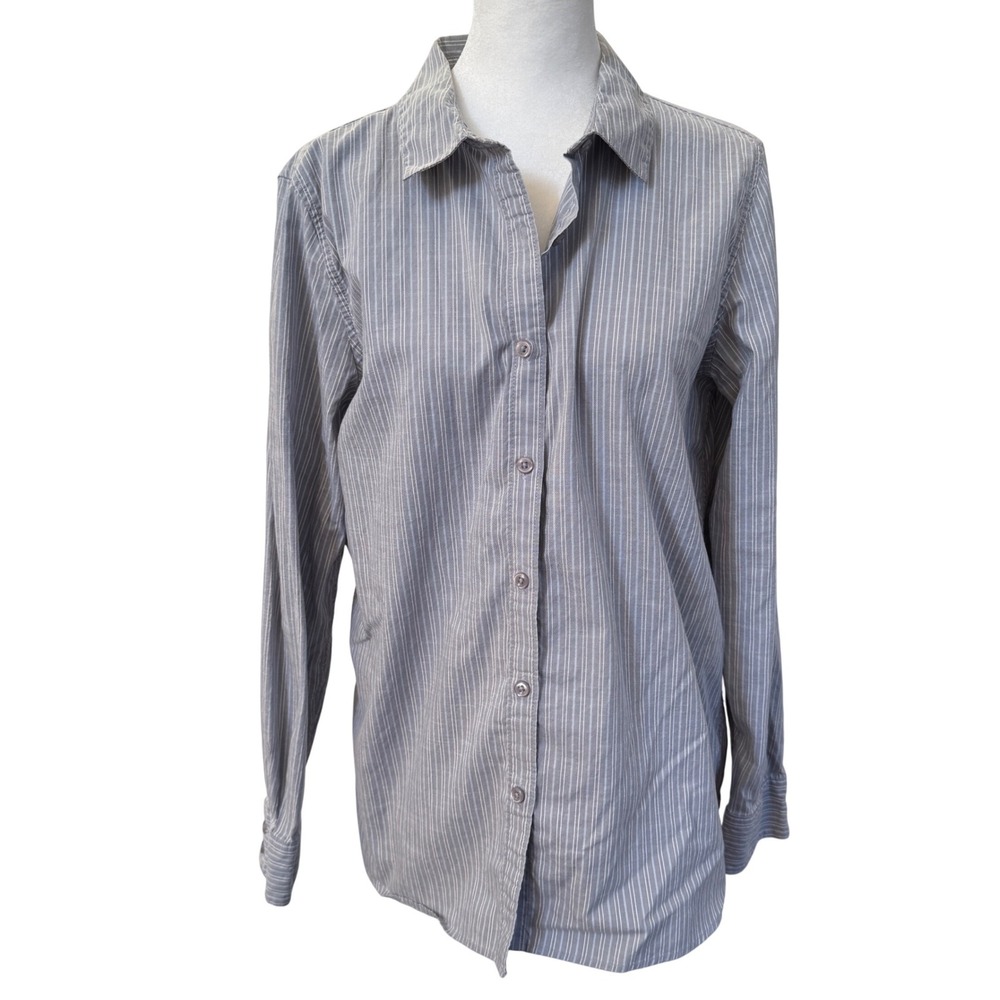 Garnet Hill Organic Pima Cotton Stripe Shirt Blue Size 10 Peru Coastal Career
